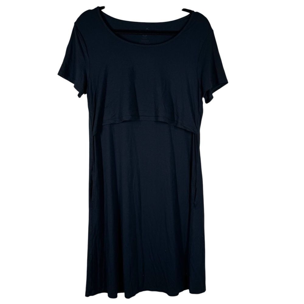 Kindred Bravely Eleanora Maternity and Nursing Dress Solid Black Jersey Knit L